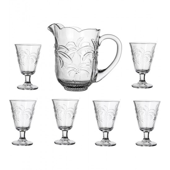 Jogo De Jarra 1,3 Litros Com 6 Taças 235ml Coconut Em Cristal Ecológico